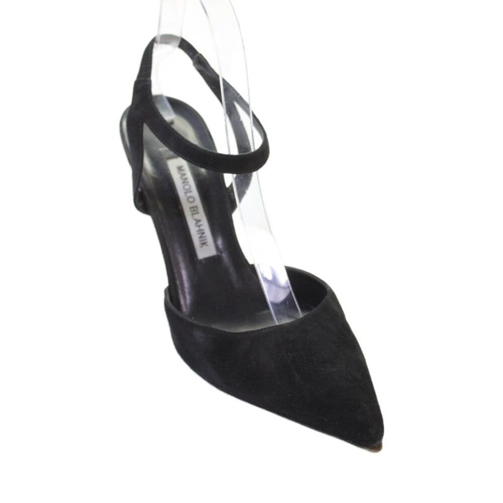 Manolo Blahnik Womens Suede Pointed Toe Ankle Strapped Heels Black Size EUR 38